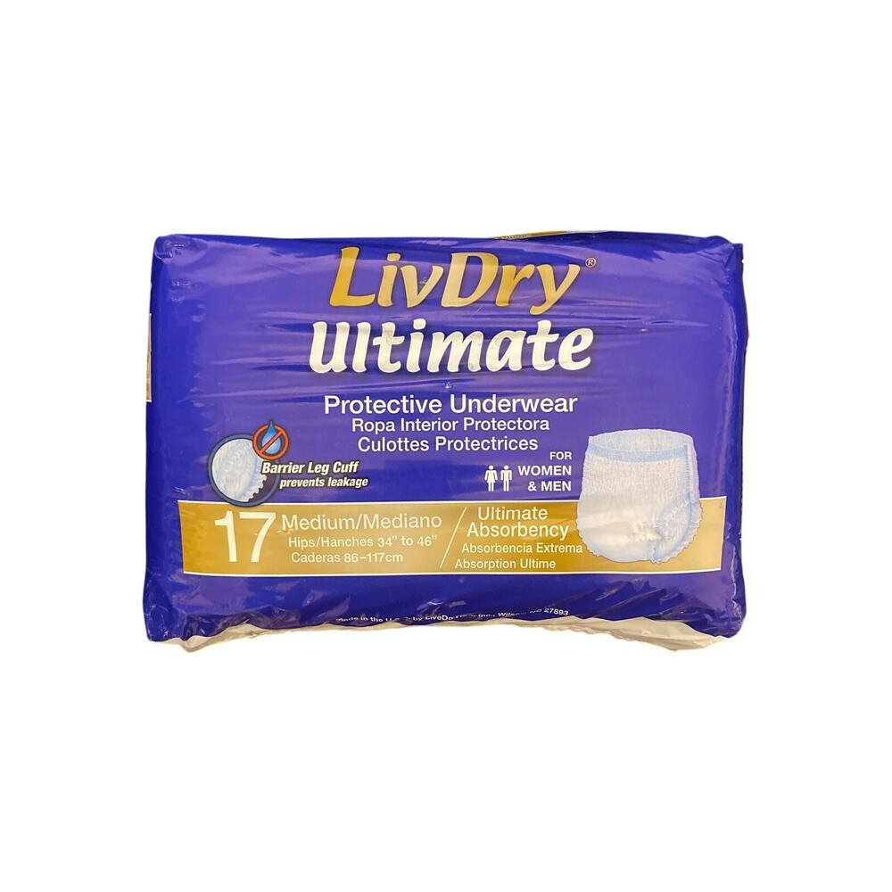 LivDry Ultimate Protective Underwear for Men or Women, Count 17, Size Medium